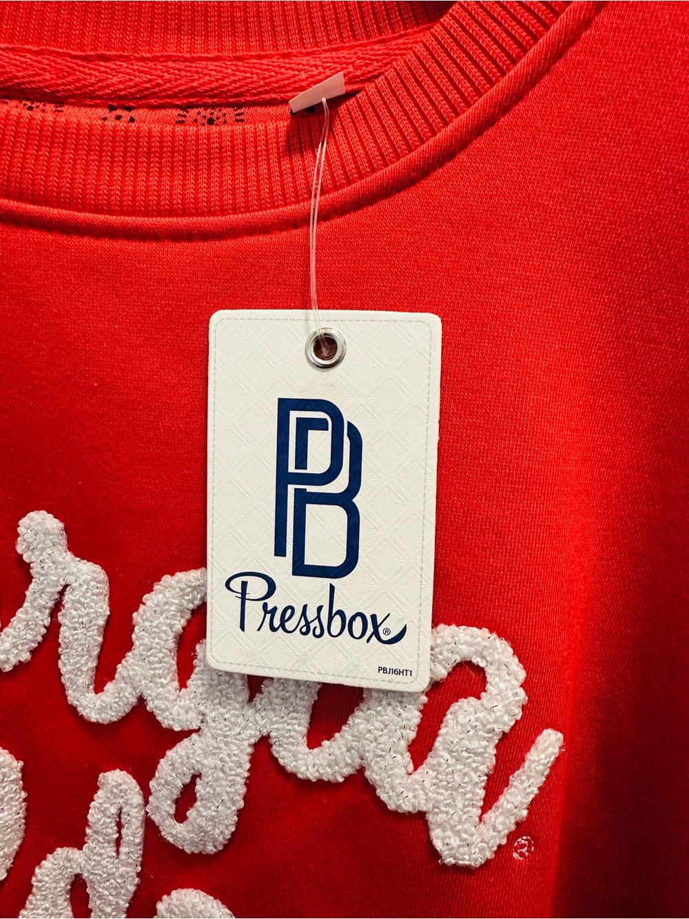 Pressbox Red Sweatshirt with White Chenille Script - Picture 3 of 5